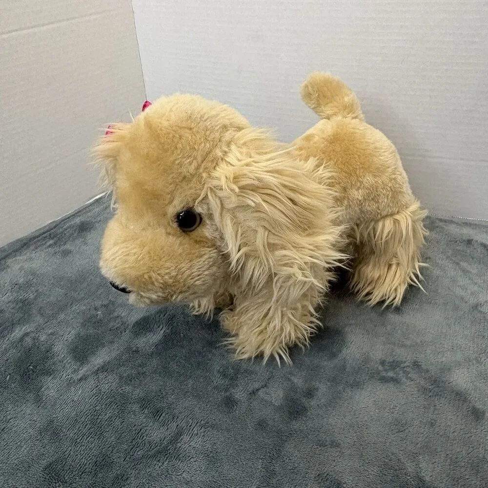 Battat Pucci Pup Cocker Spaniel Puppy Dog Plush Stuffed Animal Tan 10” Pink Bow